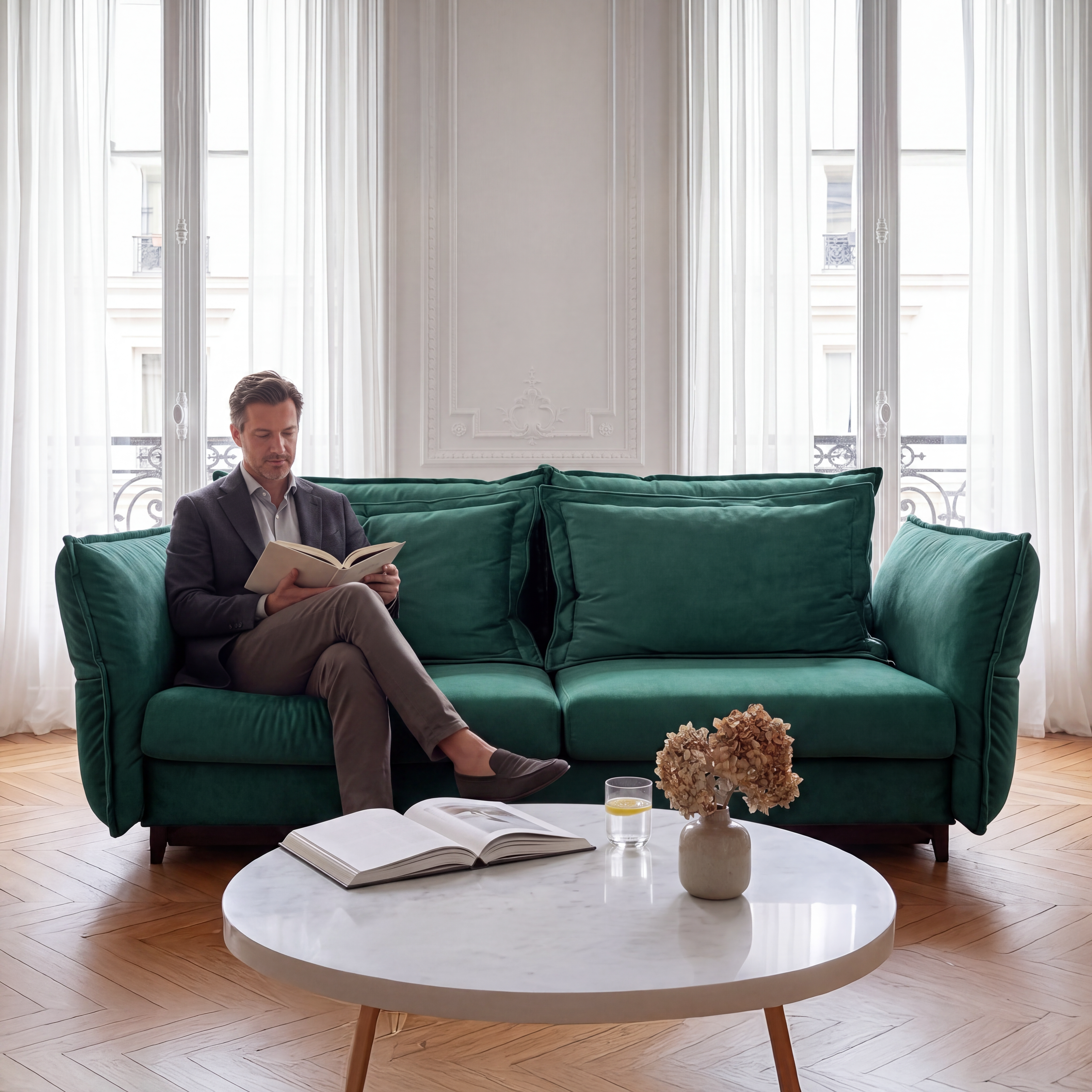 canape droit convertible 3 places velours verduro vert