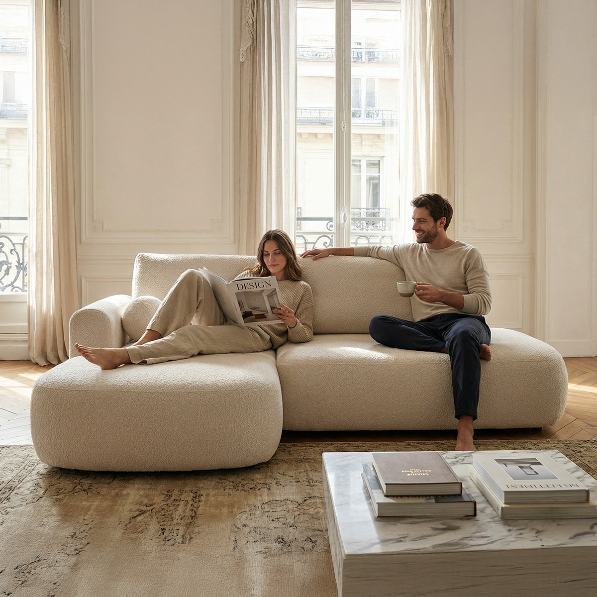canape d angle convertible 4 places bouclette molino beige