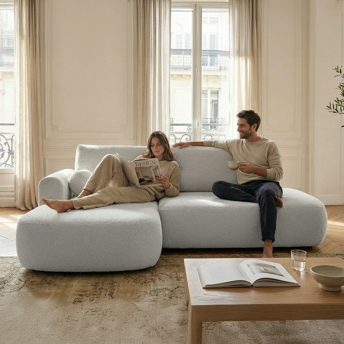 canape d angle convertible 4 places bouclette molino gris