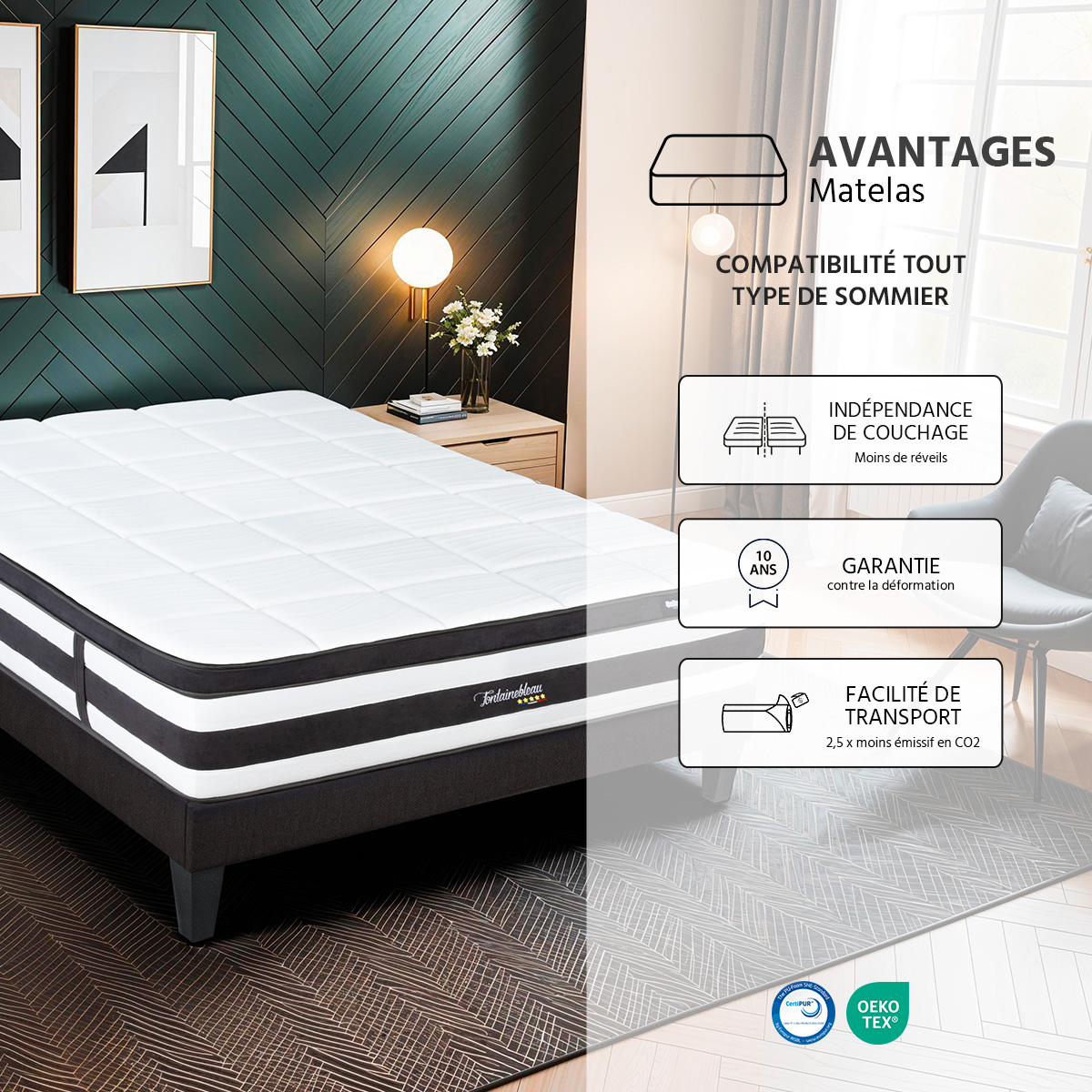 matelas fontainebleau ressorts ensaches memoire de forme moelleux puis ferme 25 cm d epaisseur