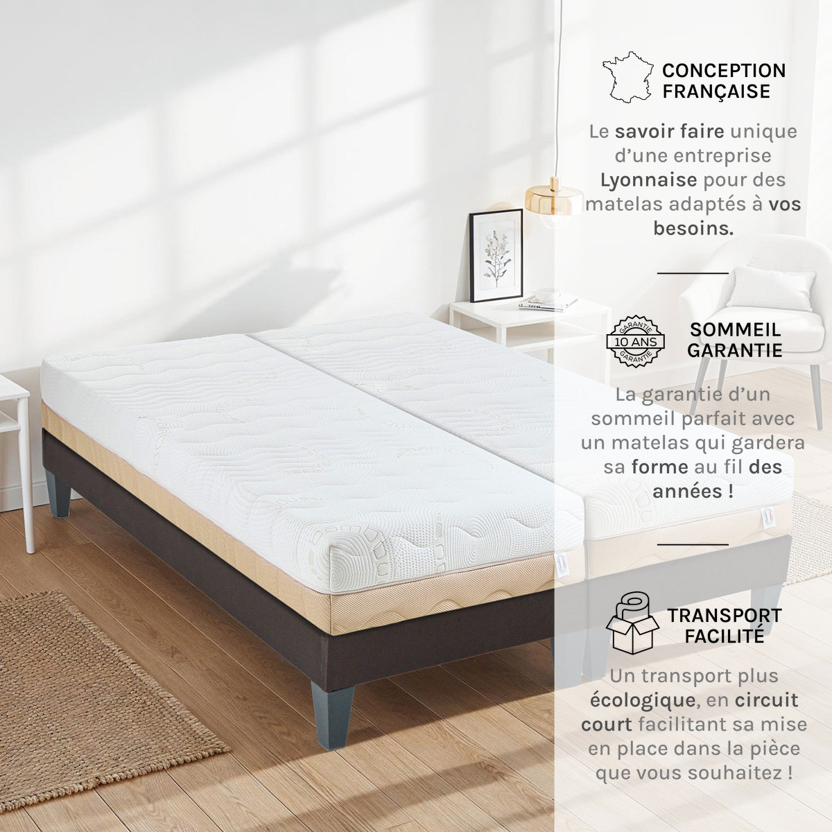 matelas memoire de forme 24 cm ondulato accueil moelleux soutien ferme