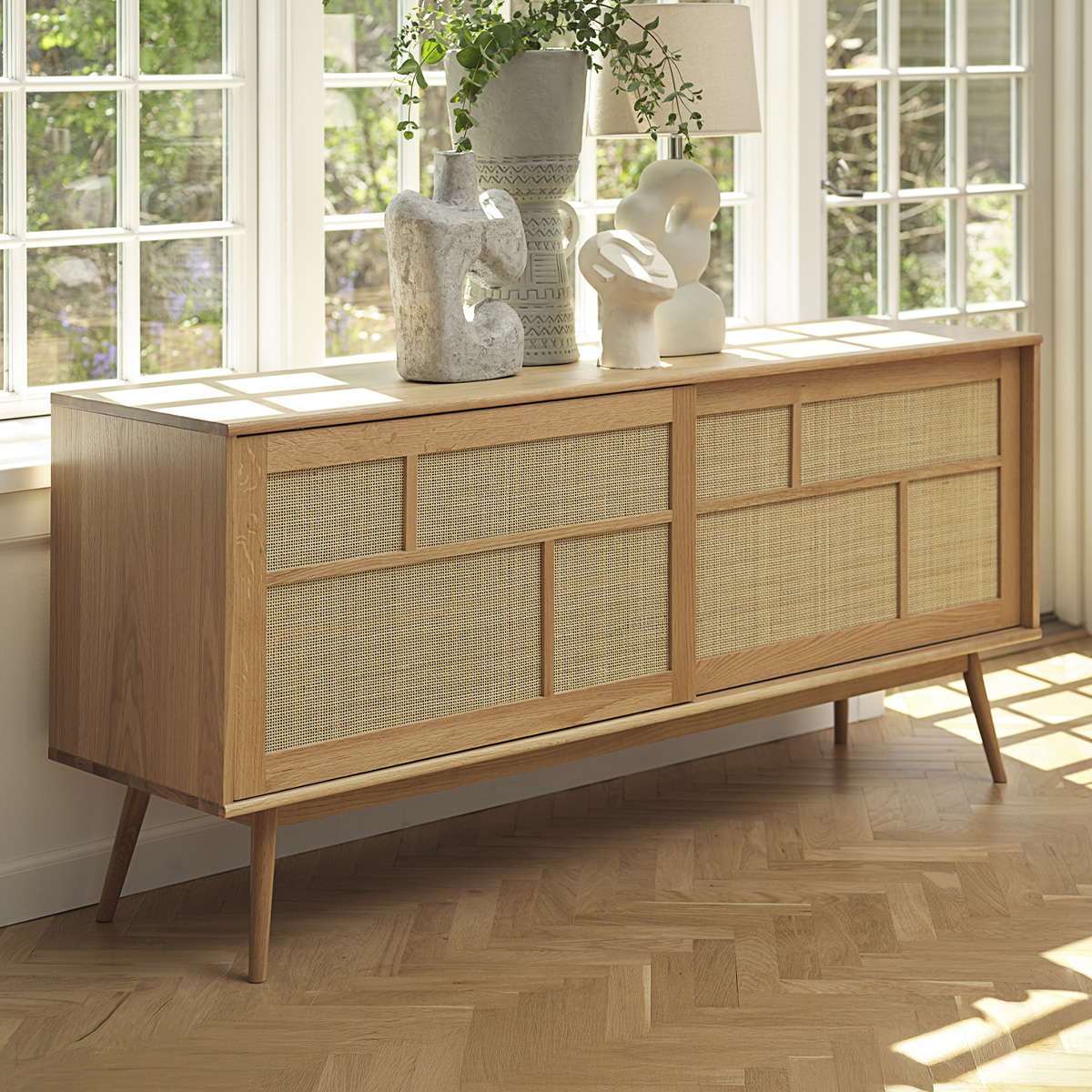 buffet 180 cm 2 portes bois et rotin capri