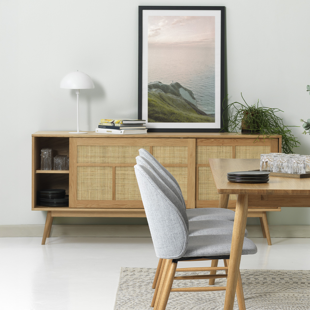 buffet 180 cm 2 portes bois et rotin capri