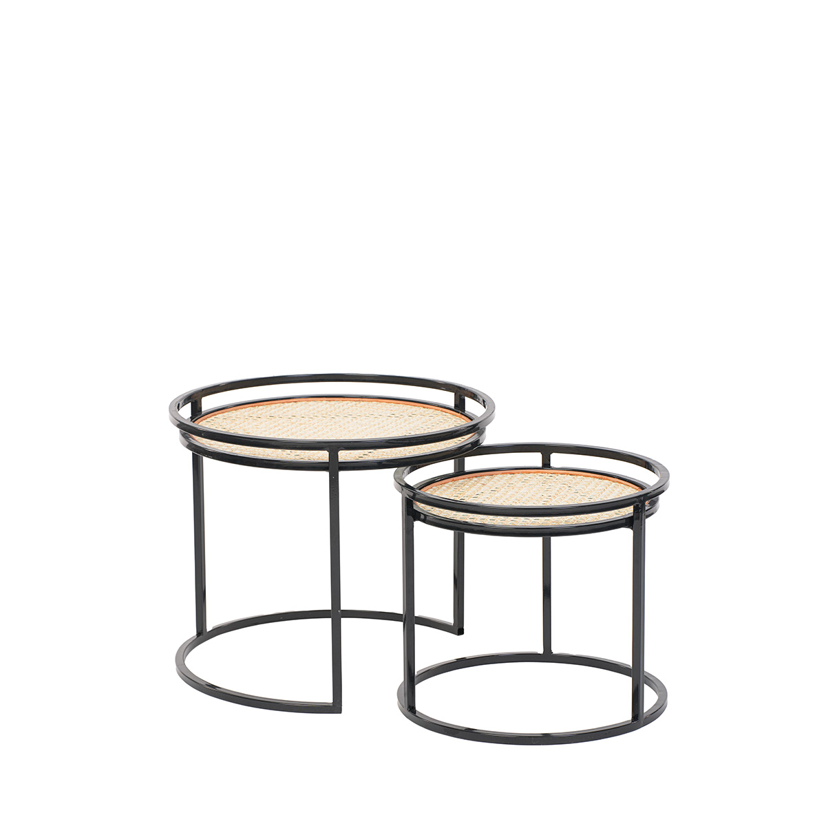 tables gigognes lot de 2 metal et rotin bari