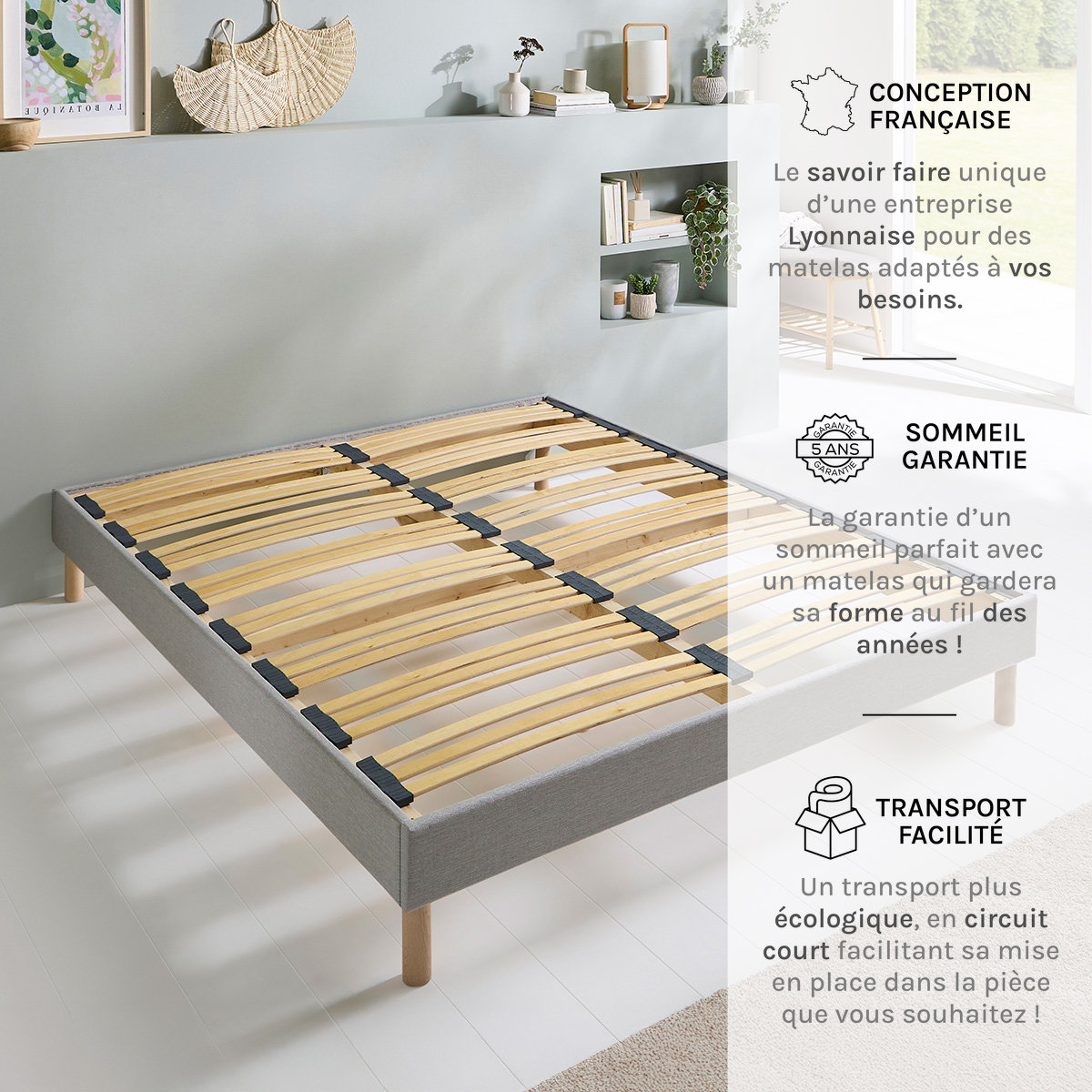 sommier a lattes bois capitole tri lattes ergonomiques gris clair livre en kit