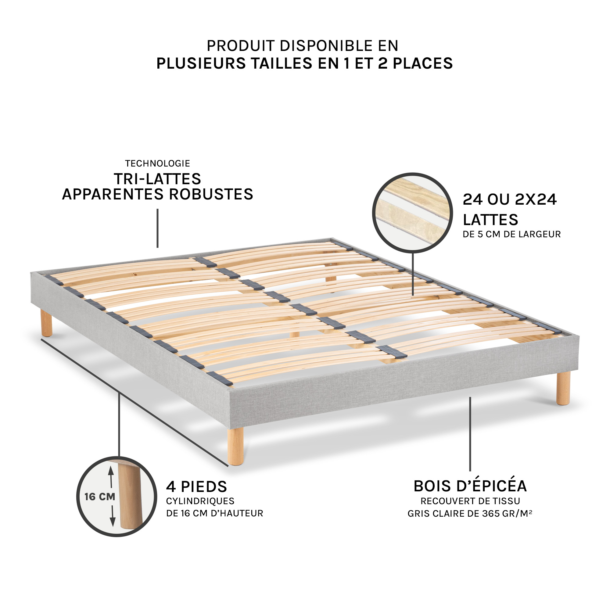 sommier a lattes tissu capitole