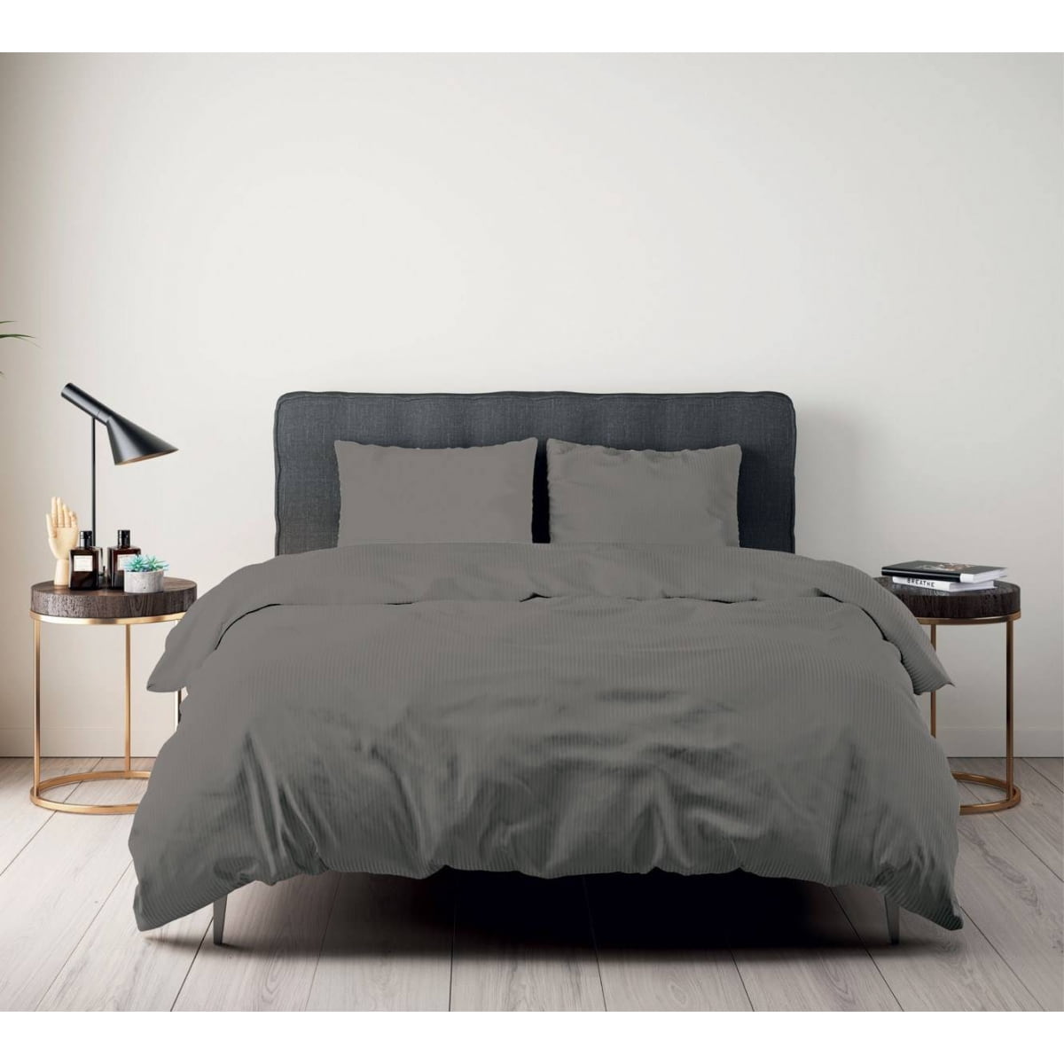 housse de couette satin de coton versatin gris